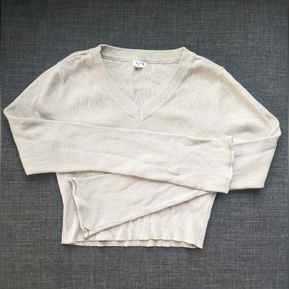 Cream V-Neck Sweater Shirt